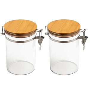 Set 2 Frascos Tarro Hermetico Vidrio 600ml Con Tapa De Bambu Set 2 Frascos Tarro Hermetico Vidrio 600ml Con Tapa De Bambu