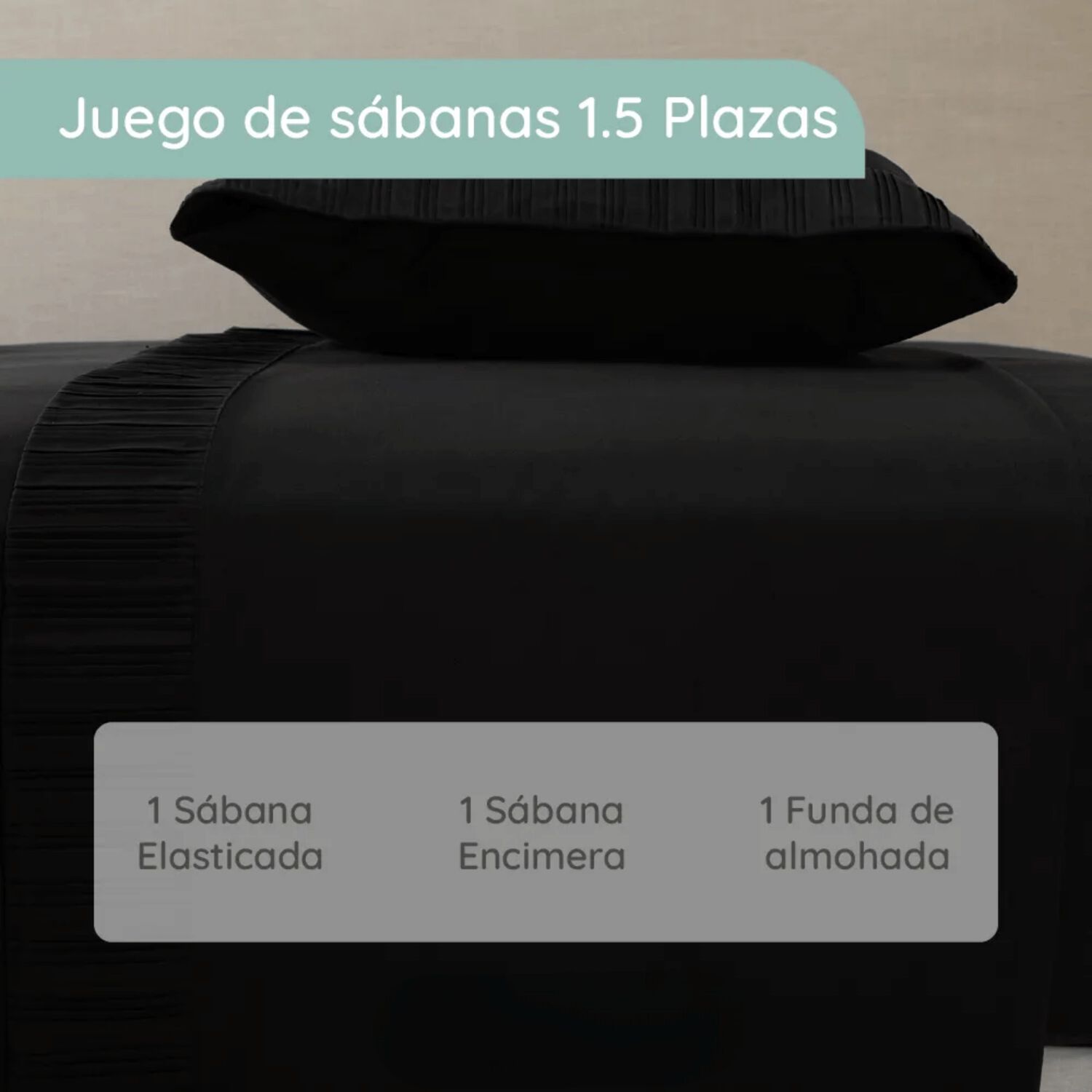 Sabanas 1.5 Plazas Microfibra 300 Hilos Negro image number 4.0