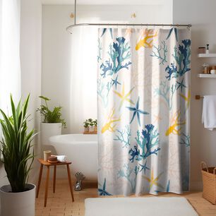 Cortina Para Ba&ntilde;o Nautica Home Poli&eacute;ster 180x180cm Dise&ntilde;o Corales De Mar