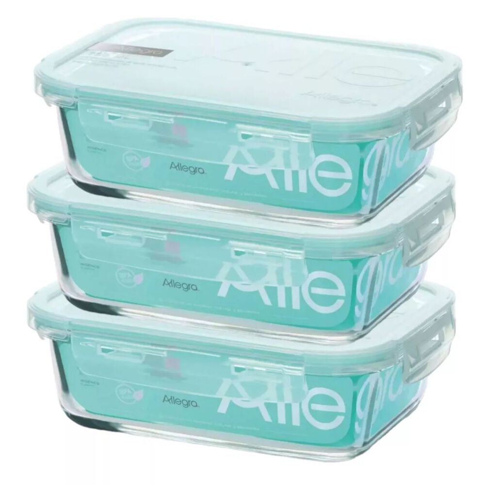 Pack 3 Contenedores Hermetico Vidrio Rectangular 600ml Allegra image number 0.0