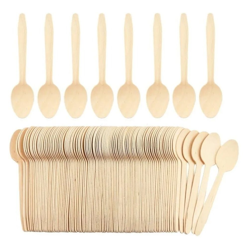 300 Cucharas Cubiertos De Madera Desechables Ecológico image number 2.0