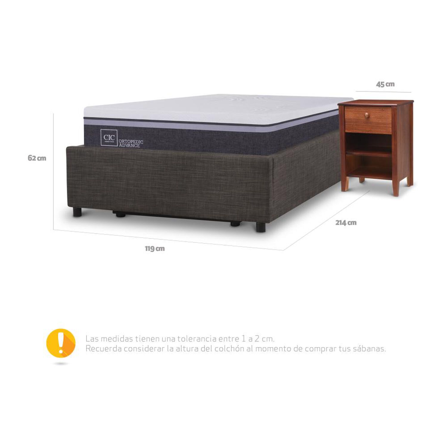 Cama Ba&uacute;l Cic Ortopedic Advance / 1.5 Plazas / Base Normal + Velador image number 5.0