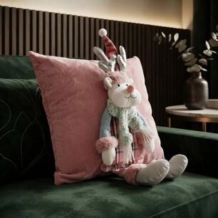 Coj&iacute;n Navide&ntilde;o Con Reno 3d 45 45 Cm Navidad Ros&eacute;