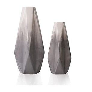 Set 2 Jarrones Geom&eacute;tricos De Cer&aacute;mica Gris
