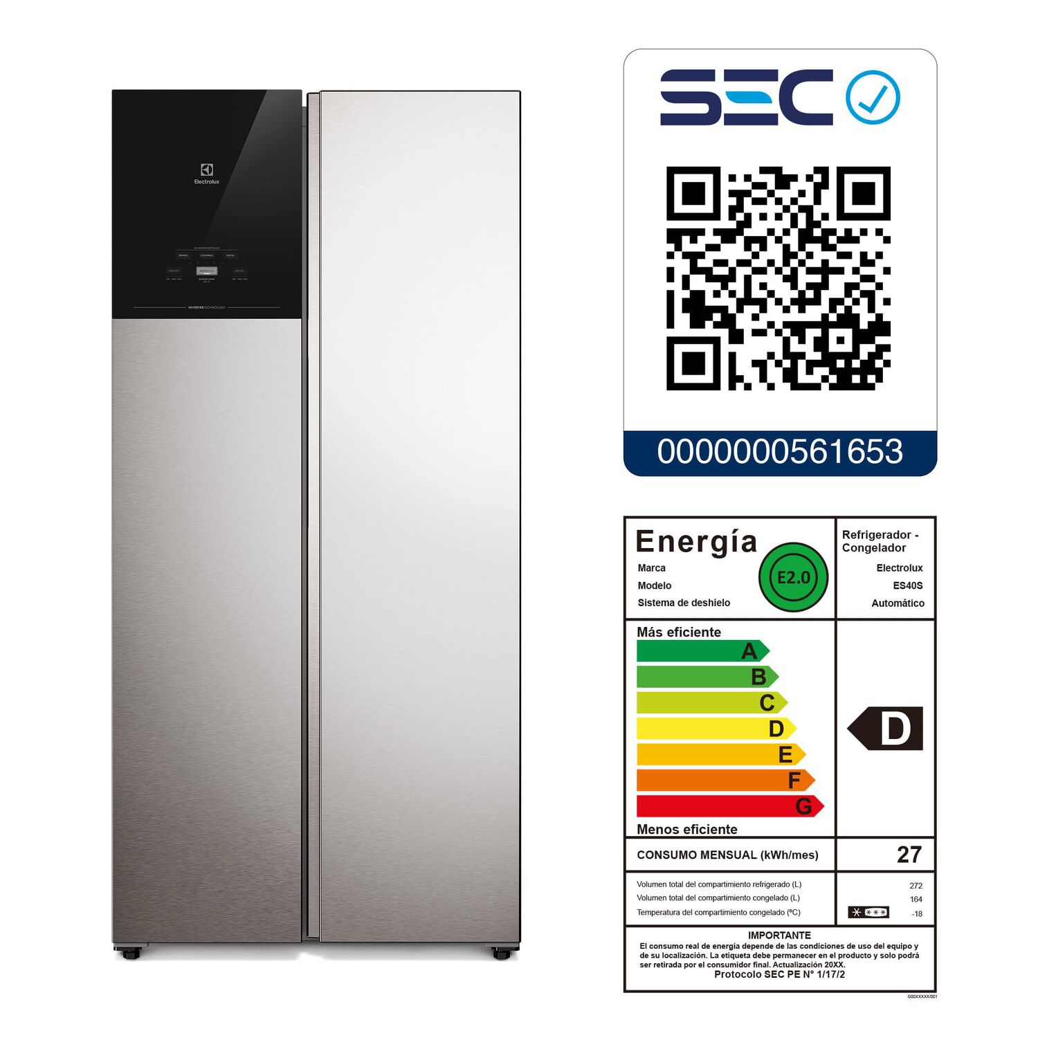 Refrigerador 440l No Frost Side By Side Inverter Es40s image number 10.0