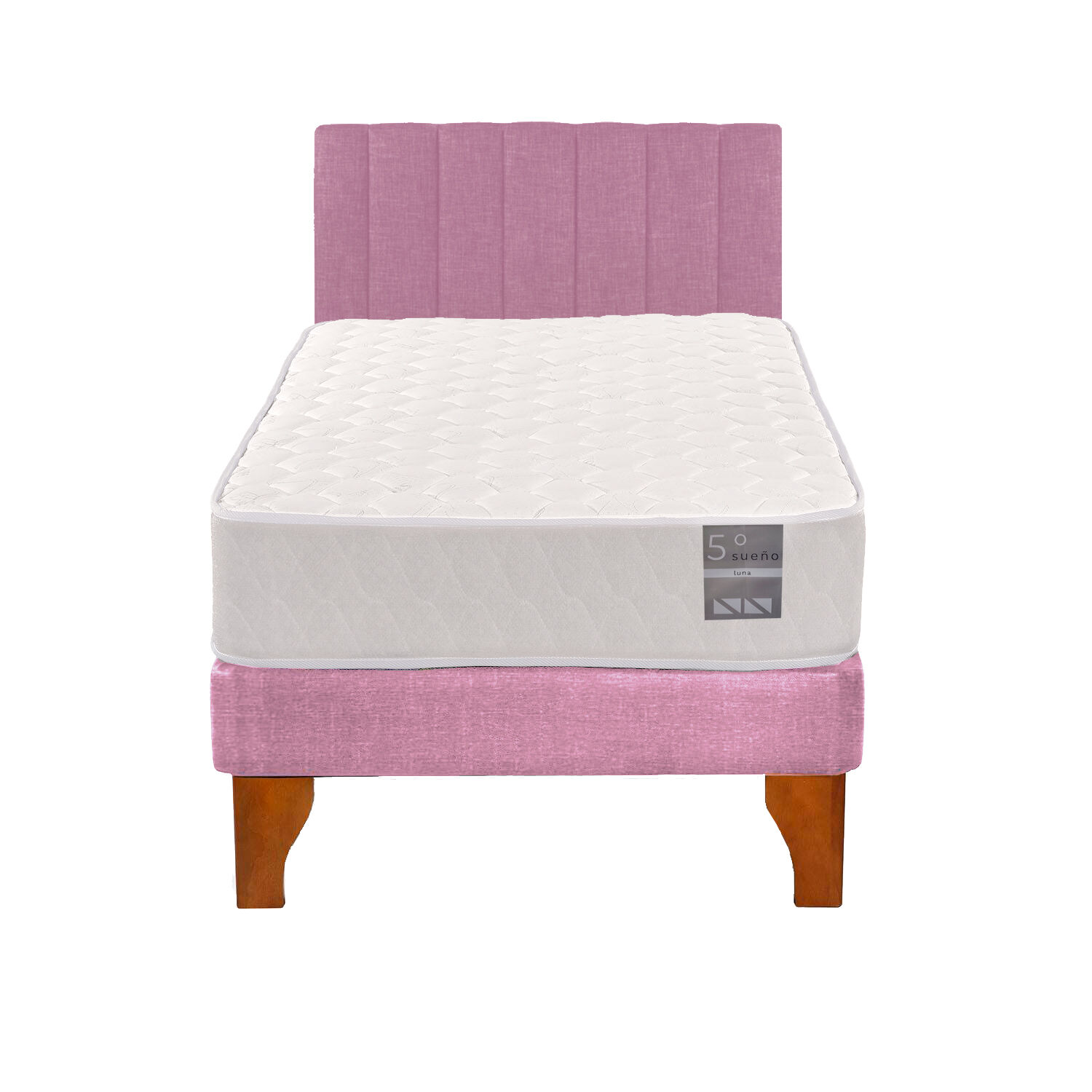 Cama Europea 1 Plaza Luna + Respaldo Tubular Madera Rosado image number 0.0