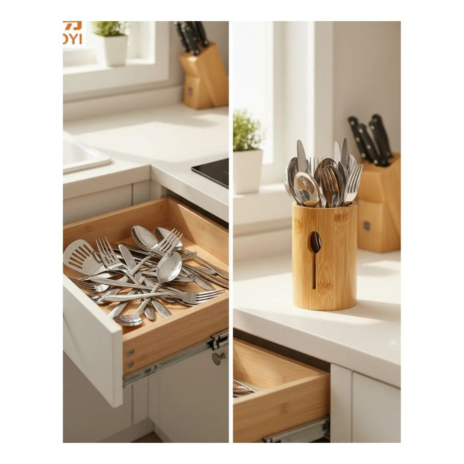 Organizador Cubiertos Madera Bambu Porta Servicios 13cm image number 3.0