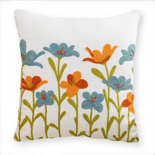 Funda Cojin Bordada 45x45 Cm Naranja Celeste