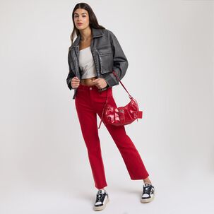 Chaqueta Bomber Ecocuero En Bolsillos Cuello Solapa Mujer Rolly Go