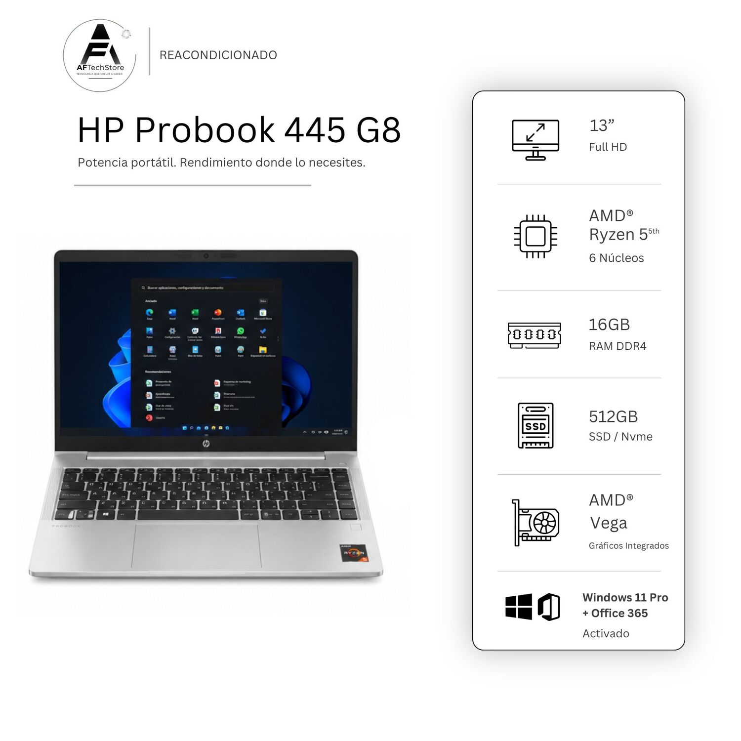 Notebook Hp 445 G8 Ryzen 5 5th 16gb 512gb Amd Vega 2gb Edición Exclusiva Win Office Rea