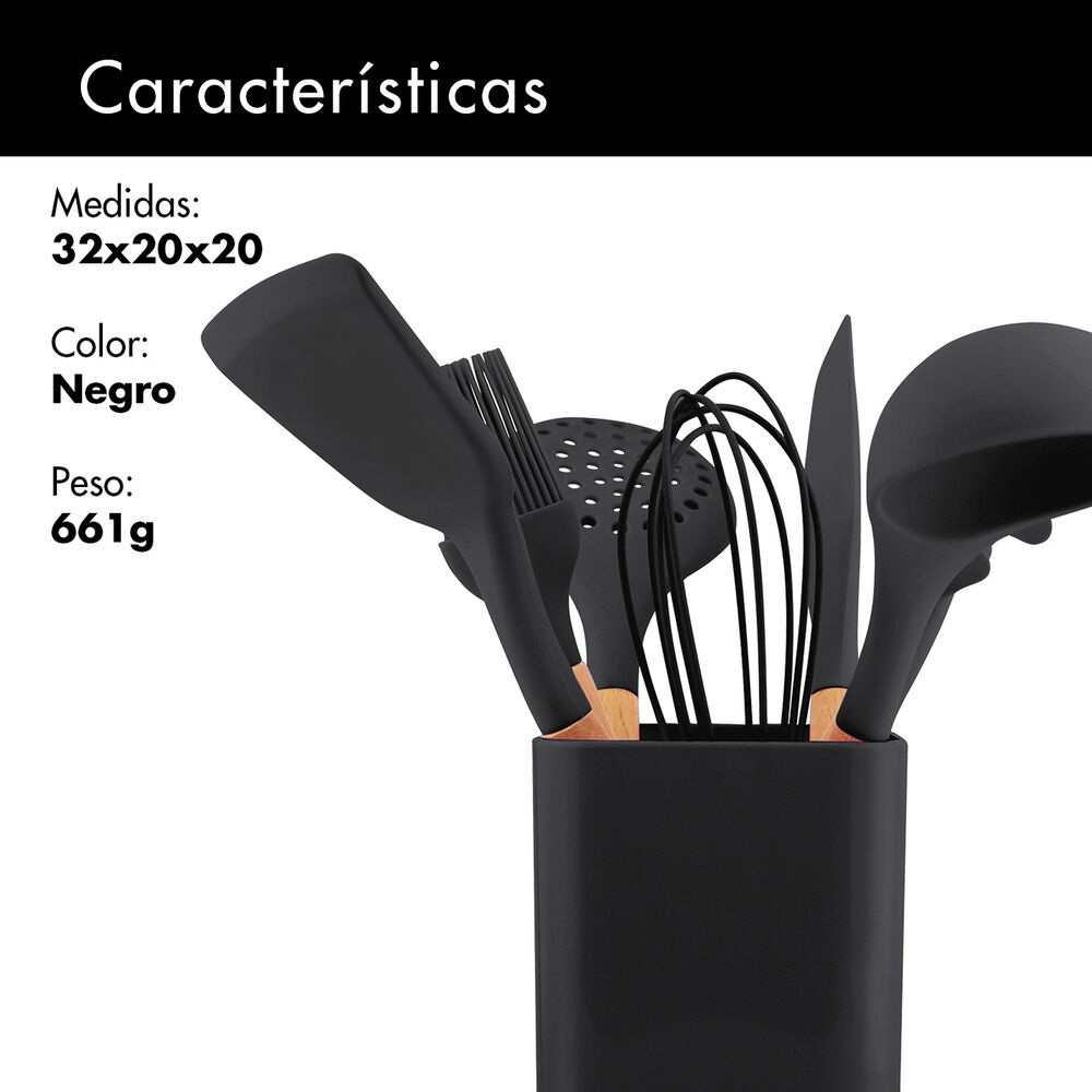 Set De Utensilios De Cocina Silicona Madera Negro image number 2.0