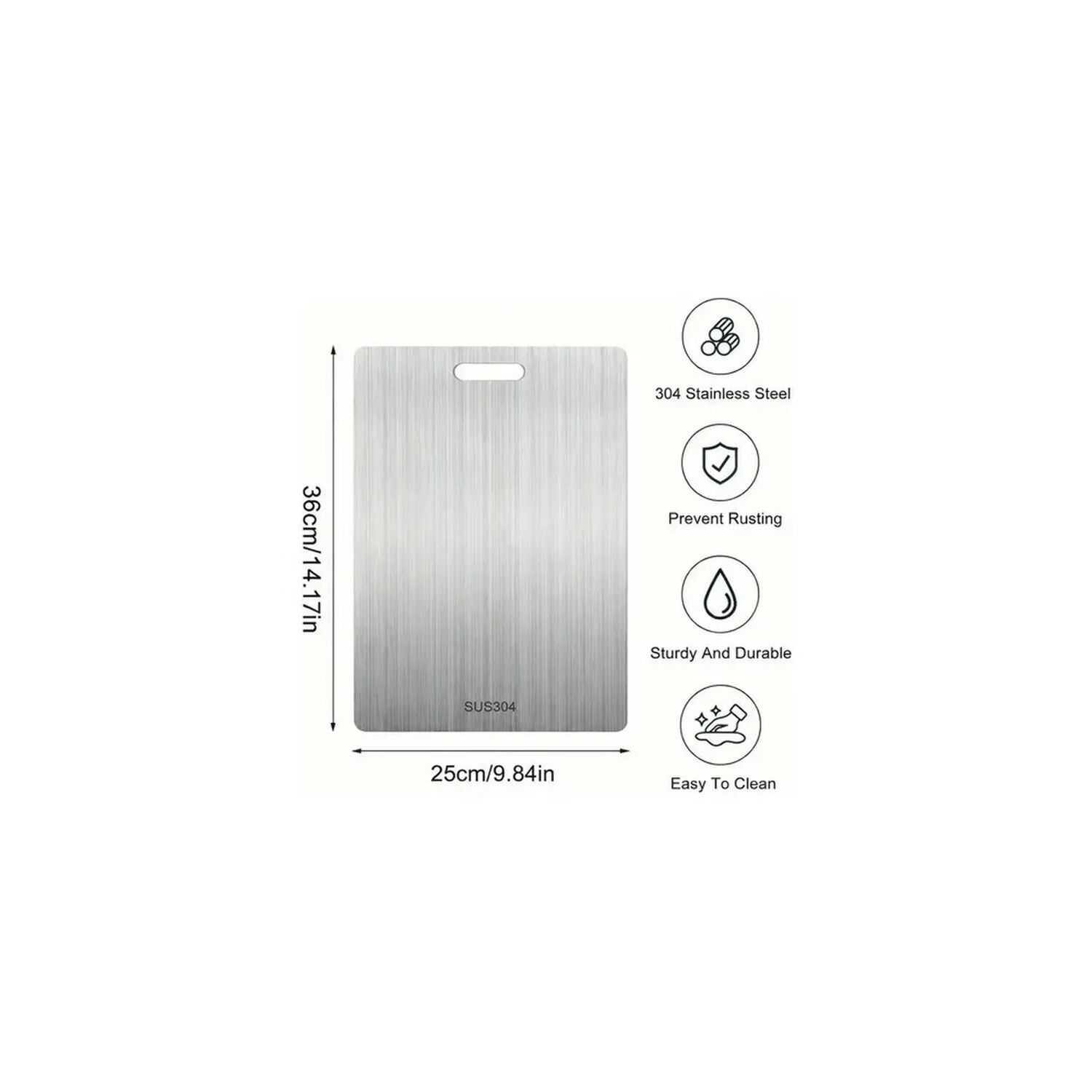 Tabla De Cortar Doble Cara Acero Inoxidable 36x25 Cocina Lisa image number 4.0