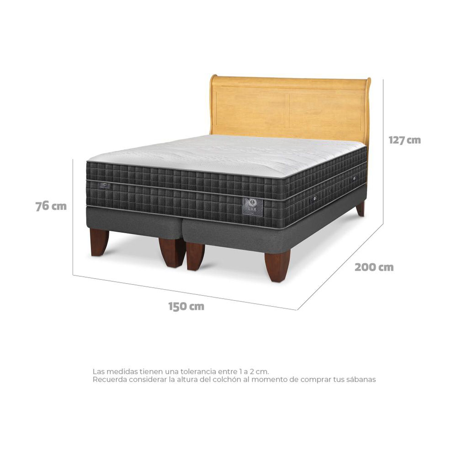 Cama Europea Cic Lux / 2 Plazas / Base Dividida + Respaldo image number 3.0