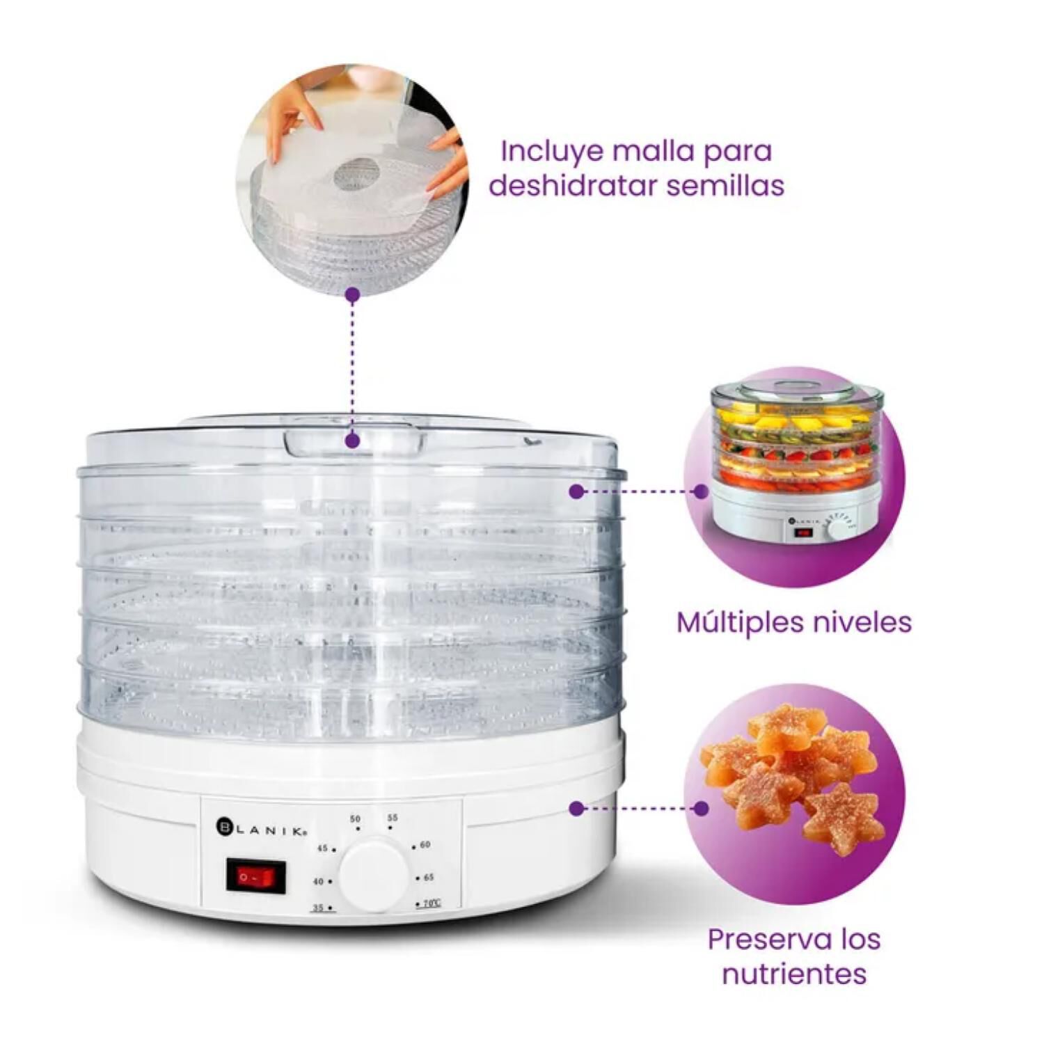 Maquina Deshidratador De Alimentos 250w Bda020 Blanik image number 2.0