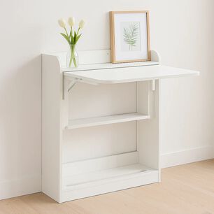 Escritorio Multifuncional Blanco - Compacto Con Estanter&iacute;as 64x20x82