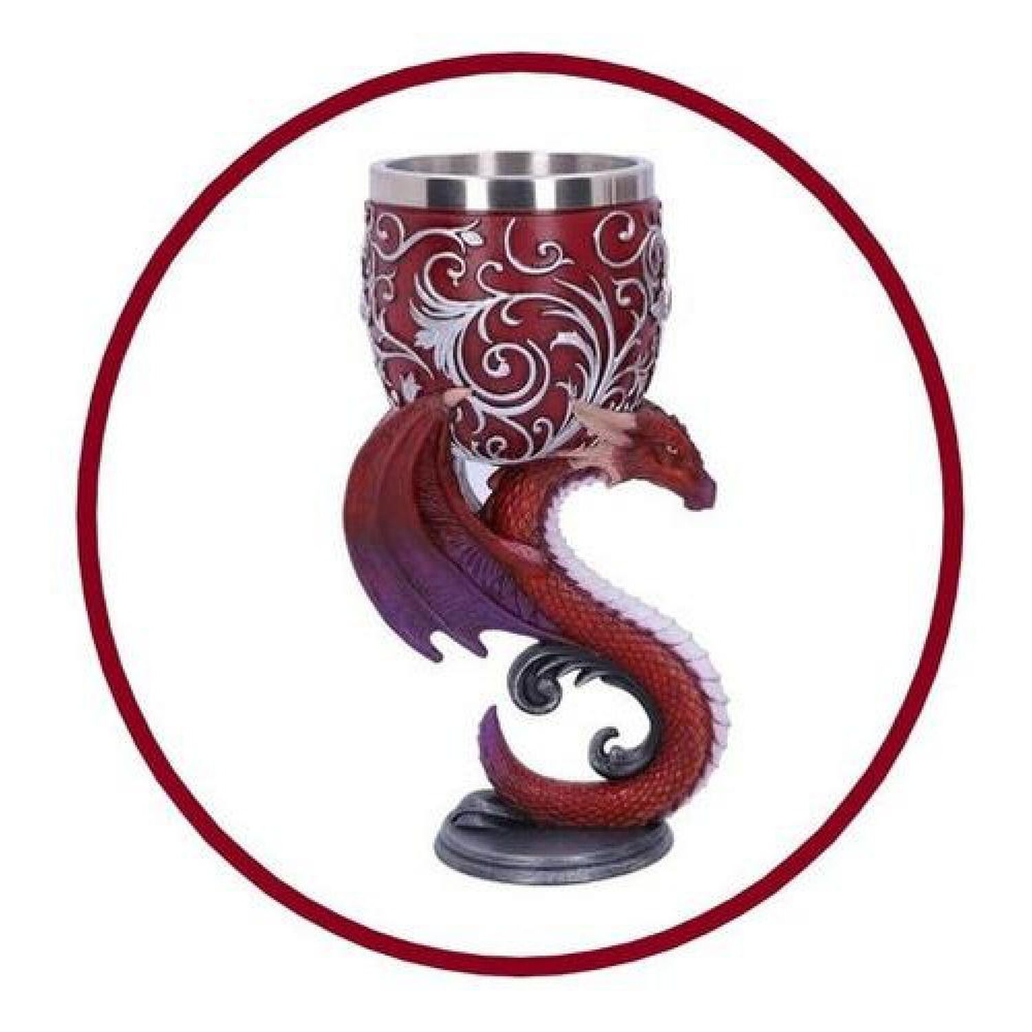 Copa 3d Dragon Rojo M&iacute;stico G&oacute;tico Barroco Resina Acero image number 0.0