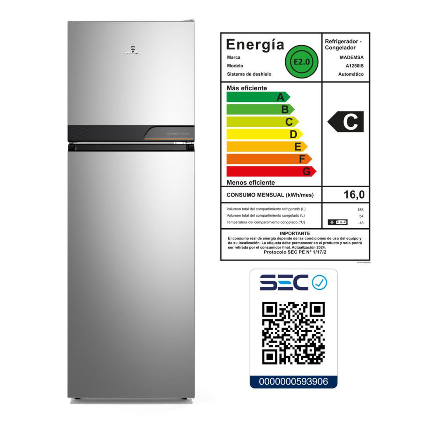 Refrigerador Top Freezer Mademsa Altus 1250is / No Frost / 242 Litros / C image number 9.0