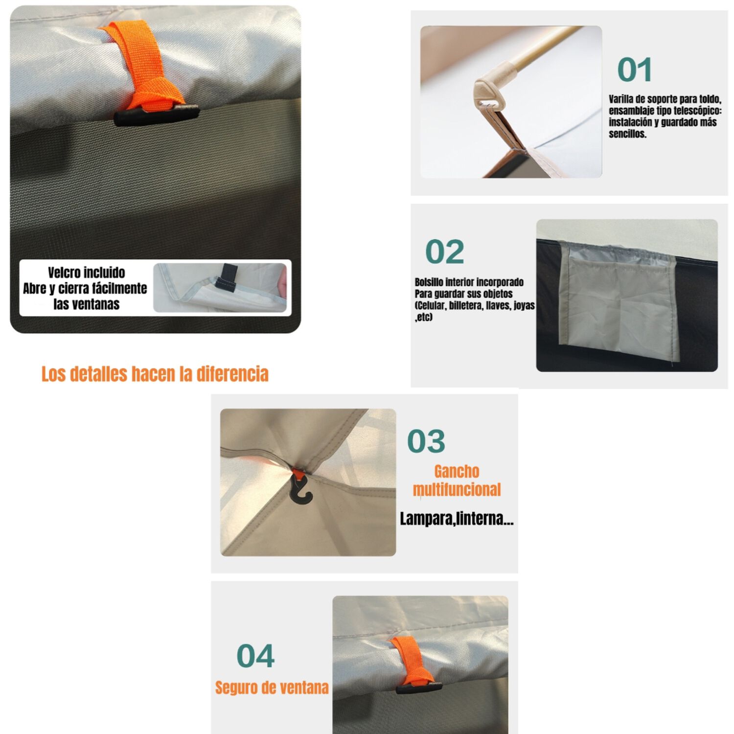 Carpa Camping Autom&aacute;tica 4 Personas Con Accesorios Roof Gris image number 4.0