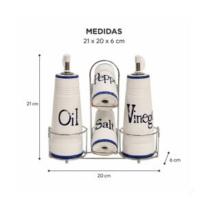 Set Aceitero Vinagrero Salero Pimentero Cer&aacute;mica 4 Piezas