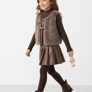 Chaleco Peludo Ni&ntilde;a Conjunto Falda Invierno Elegante