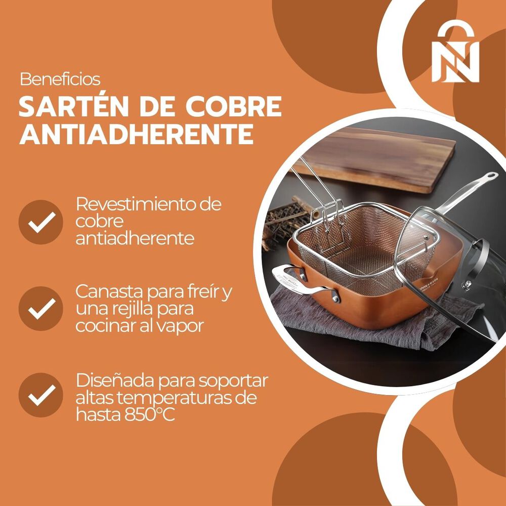 Sartén De Cobre Multiuso Antiadherente Cesta Freír Cerámica image number 6.0