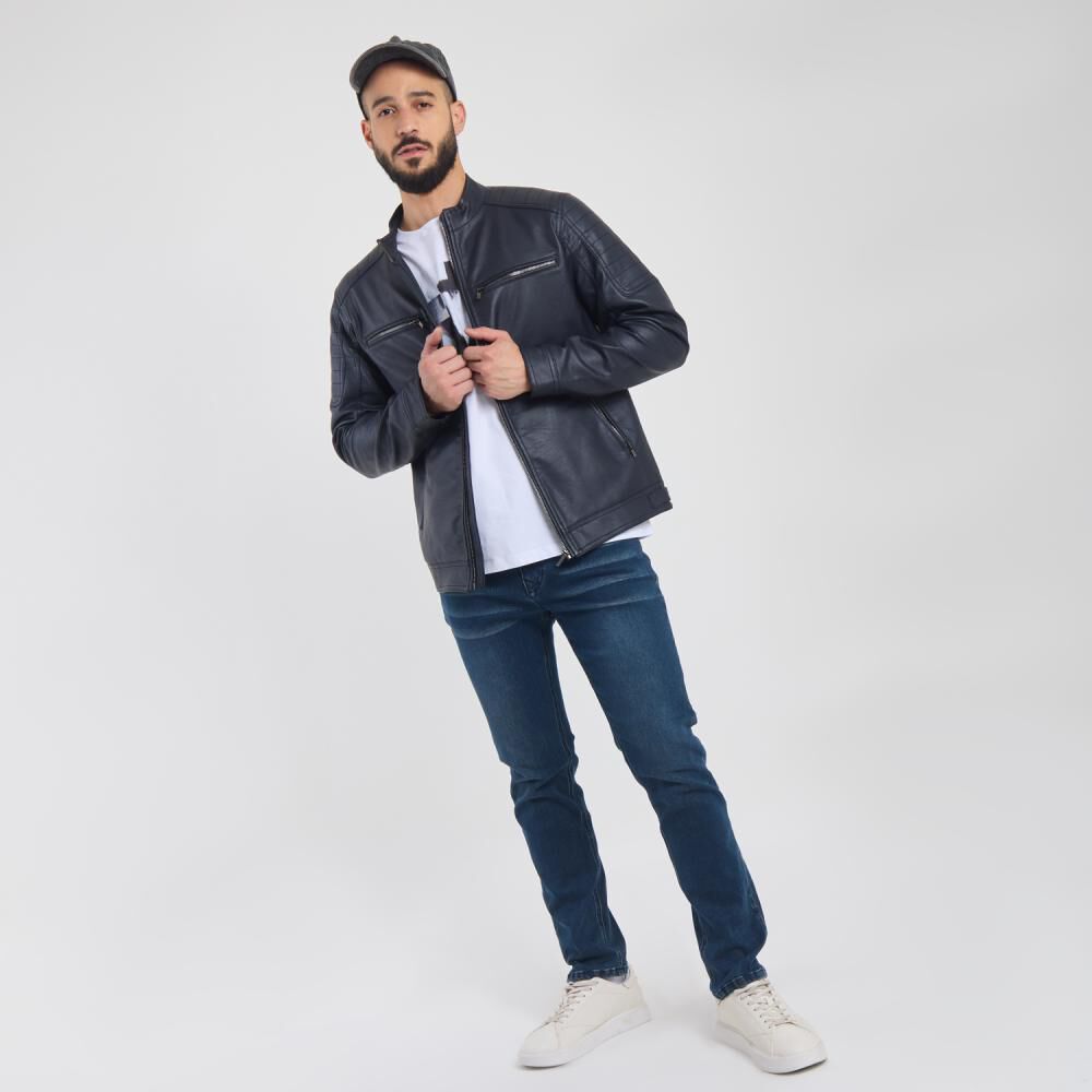 Chaqueta Ecocuero Regular Cuello Redondo Hombre Az Black image number 1.0