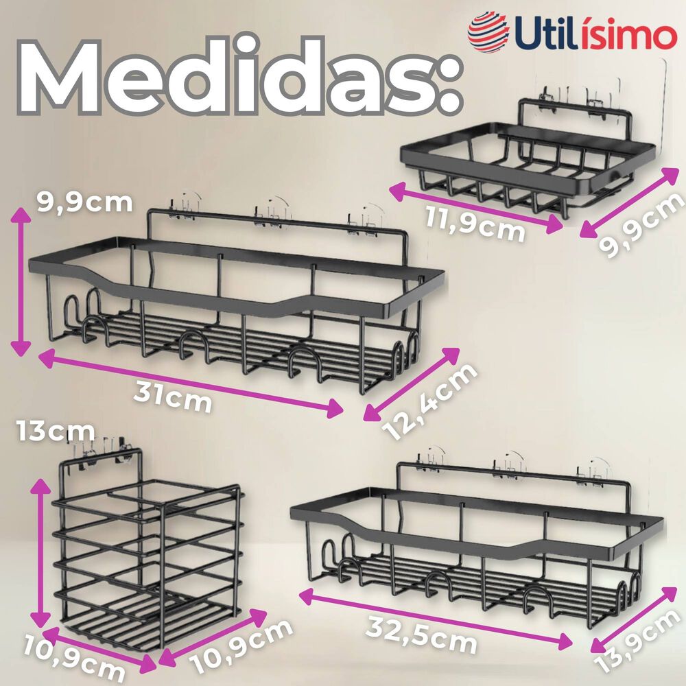 Set Organizador De Ducha 5 Piezas Acero Inoxidable Instalación Adhesiva image number 2.0