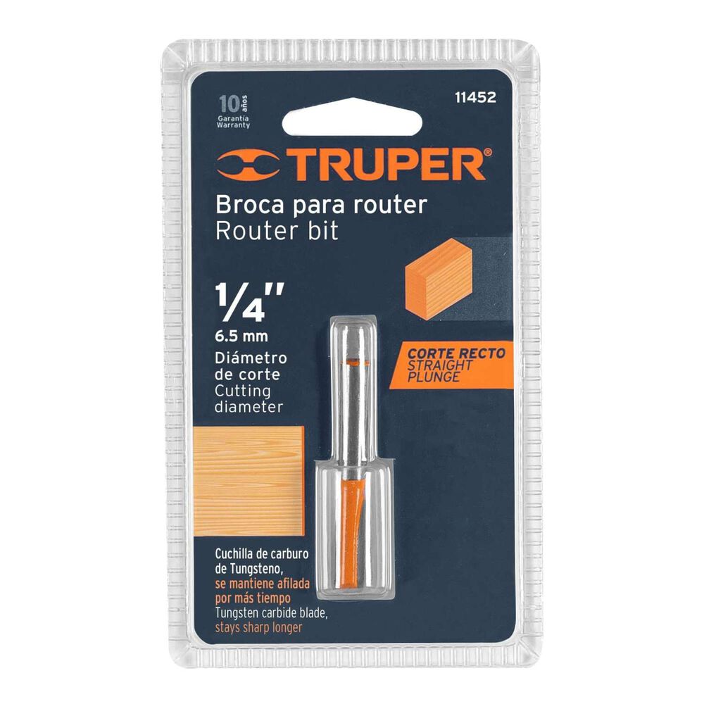 Fresa Recta 2 Filos 1/4" Mediana - Truper image number 2.0