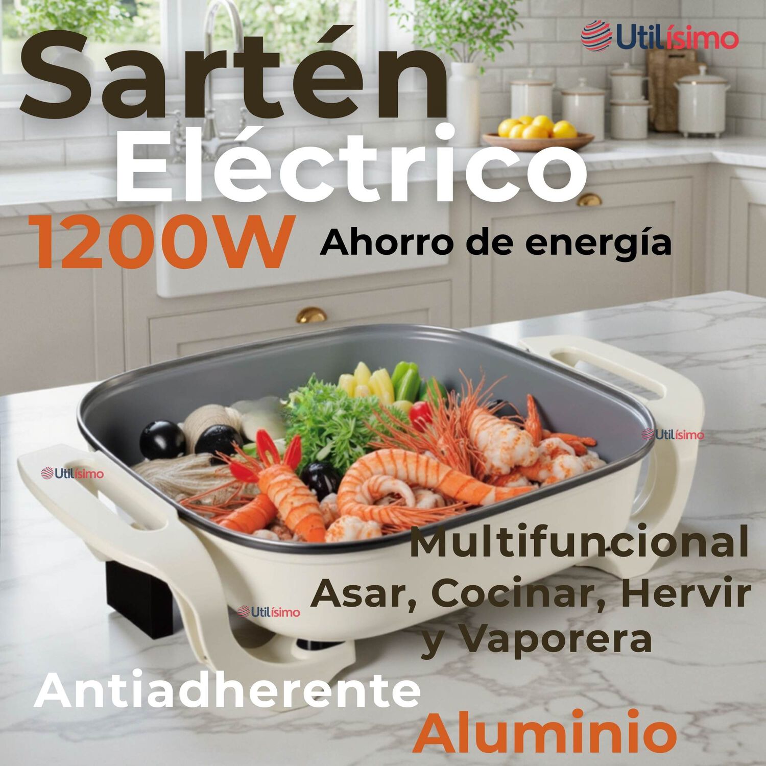 Sart&eacute;n El&eacute;ctrico Antiadherente Multifuncional 5 Litros 1200w De Potencia image number 1.0