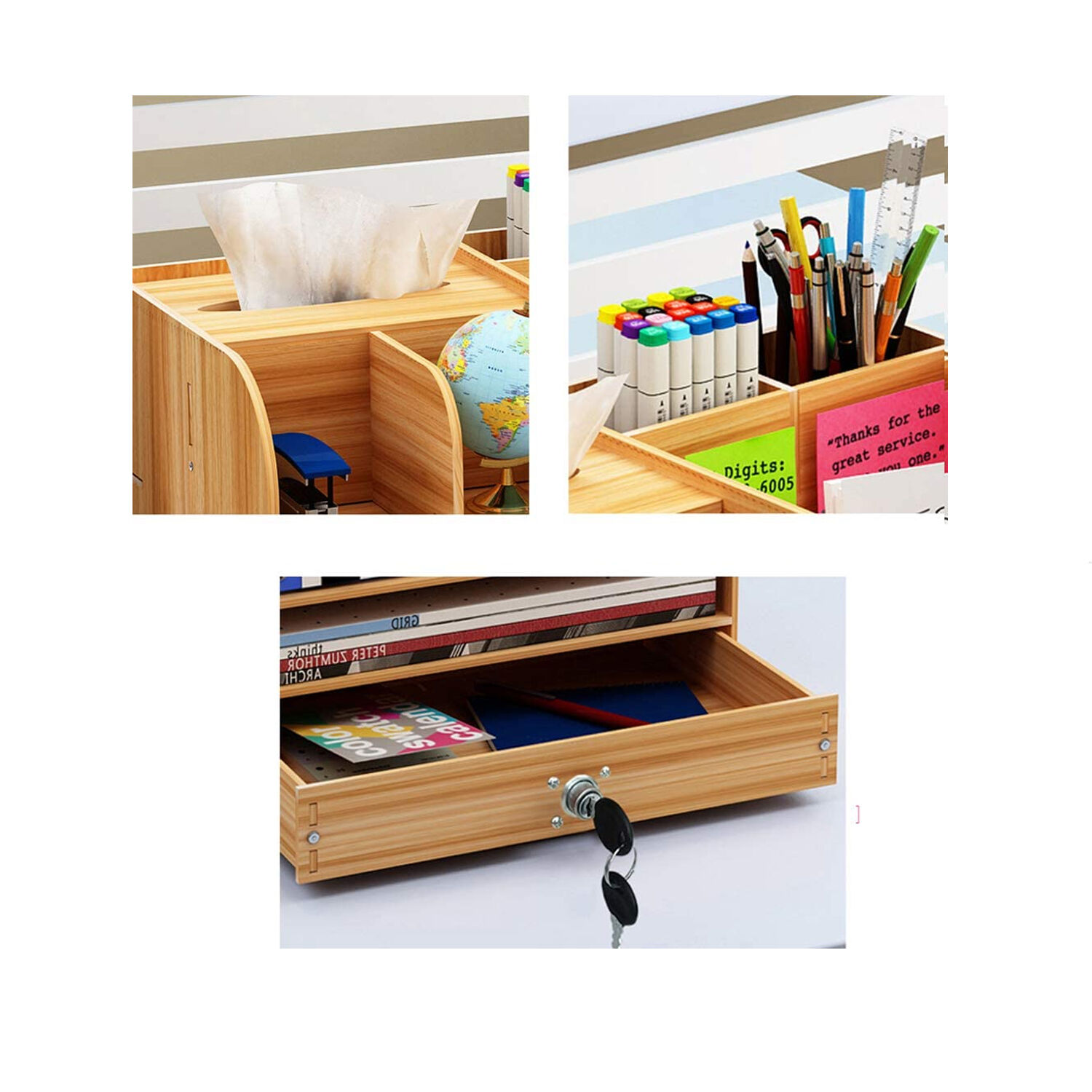 Organizador De Escritorio Multiuso De Madera Caf&eacute; image number 3.0