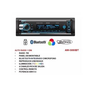 Radio Para Auto Aiwa Modelo Aw-5880bt Con Usb, Bluetooth Y Lector De Tarjeta Sd