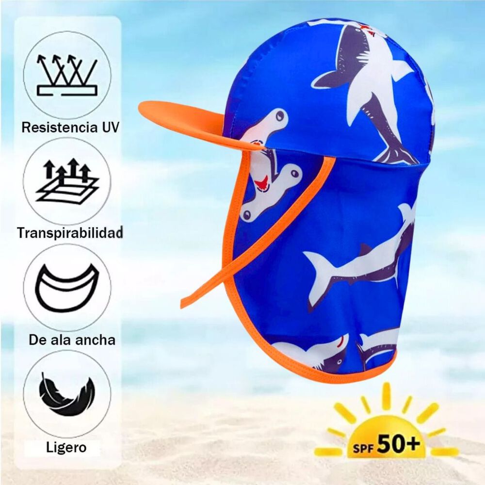 Gorro Para El Sol Solapas Protección Uv Niño De 1a10 Años Azul Tiburon image number 1.0