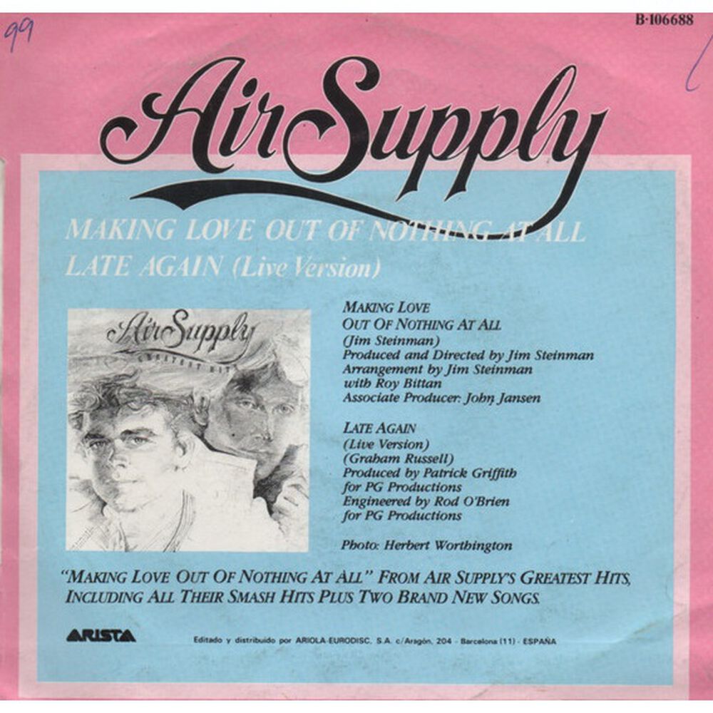 Air Supply - Making Love Out Of Nothing At All | 7" Single Vinilo Usado image number 1.0