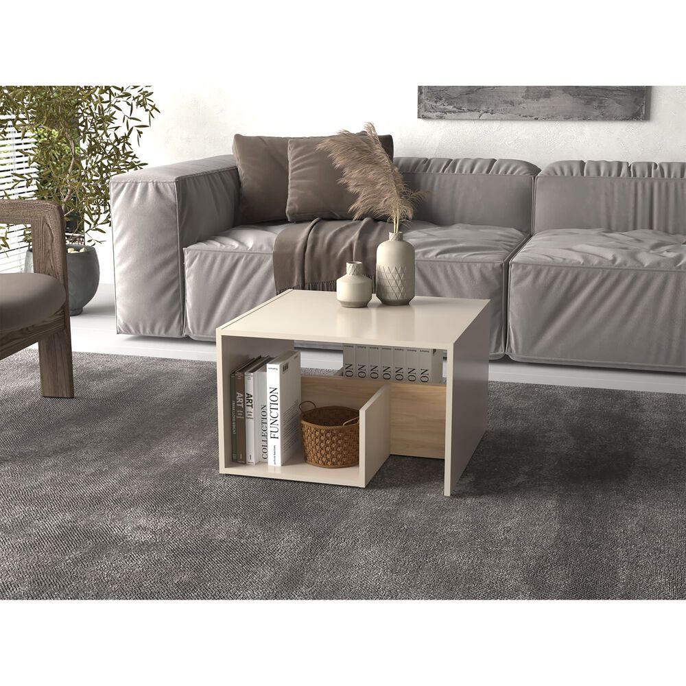 Mesa Lateral 63,4x39,8x30 Cm Beige Y Caf&eacute; Claro image number 4.0