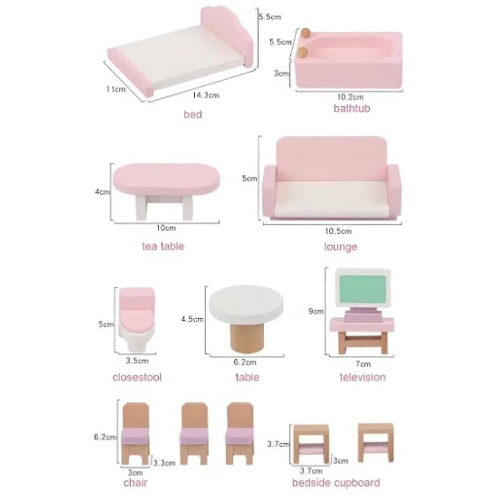 Set De Muebles De Madera Para Casa Mu&ntilde;ecas 22 Piezas Juego Color Rosa image number 6.0
