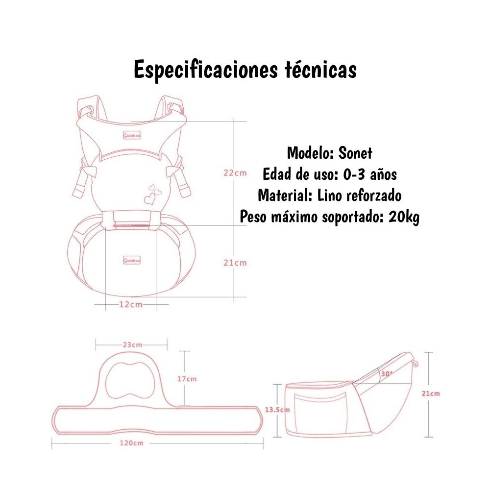 Portabeb&eacute; Ergonomico 0-3 A&ntilde;os Sonet Gris By Lubabycas image number 4.0