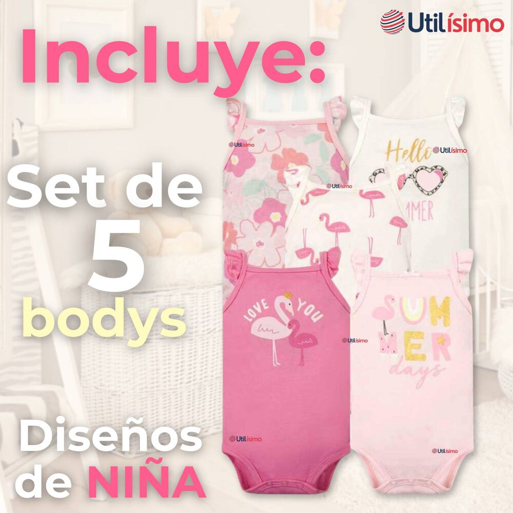 Pack 5 Bodys Ni&ntilde;a Sin Manga Tedmimak 100% Algod&oacute;n Hello Princess image number 1.0