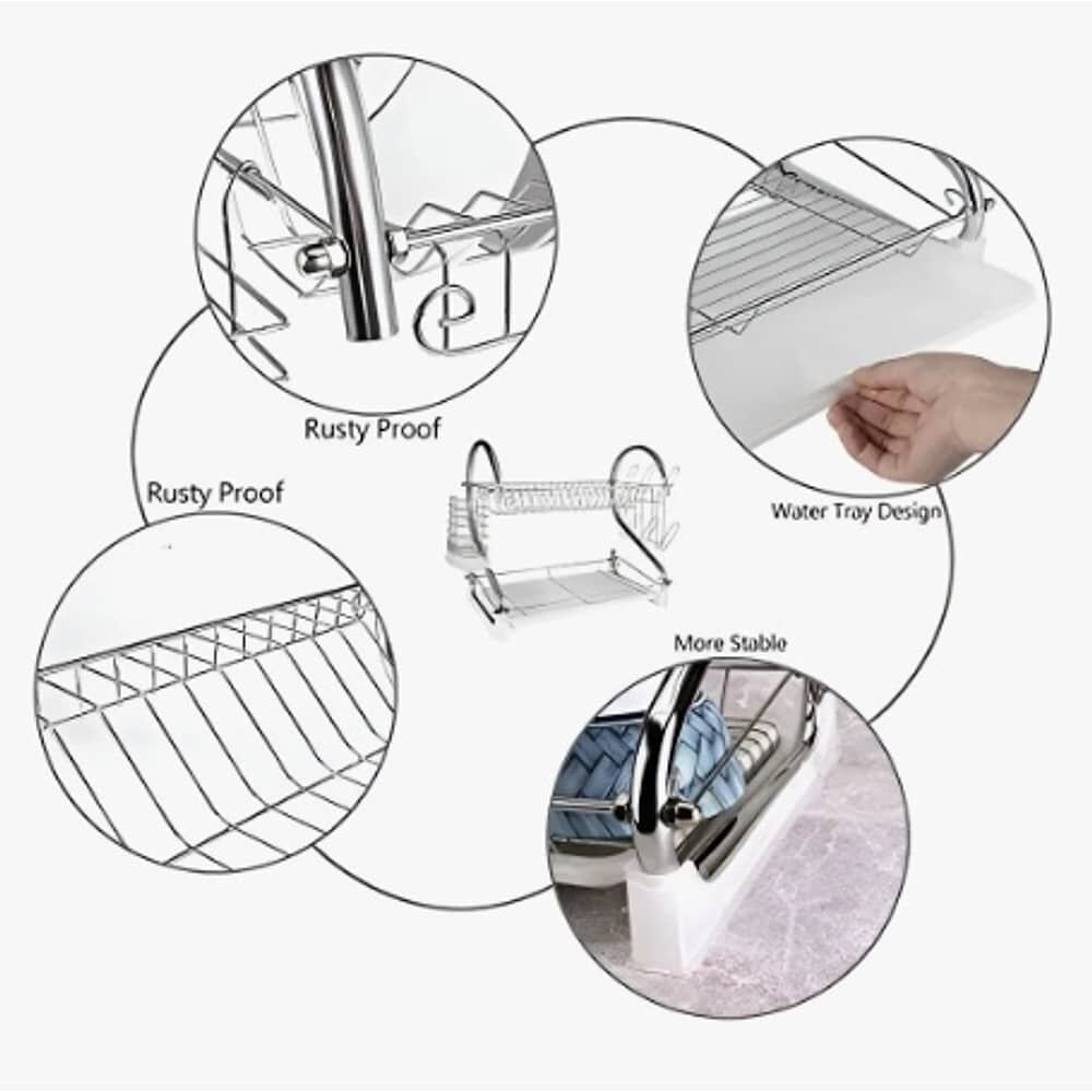 Secador Escurridor Platos Vajilla 2 Niveles Acero Inoxidable Color Plateado image number 3.0