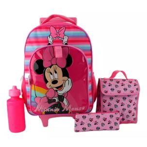 Pack 4 Piezas Mochila Infantil Botella Lonchera Estuche Rosa