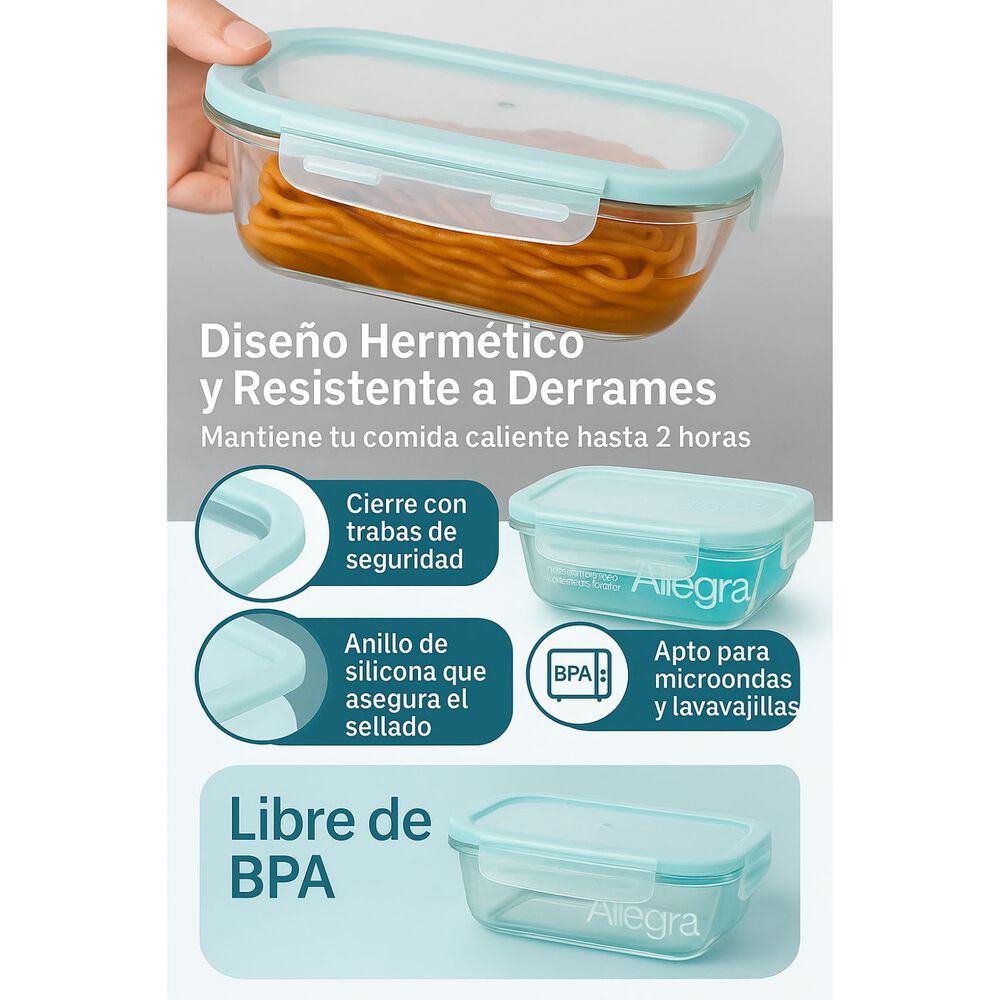 Pack 2 Contenedores Hermetico Vidrio Rectangular 1000ml Allegra image number 2.0