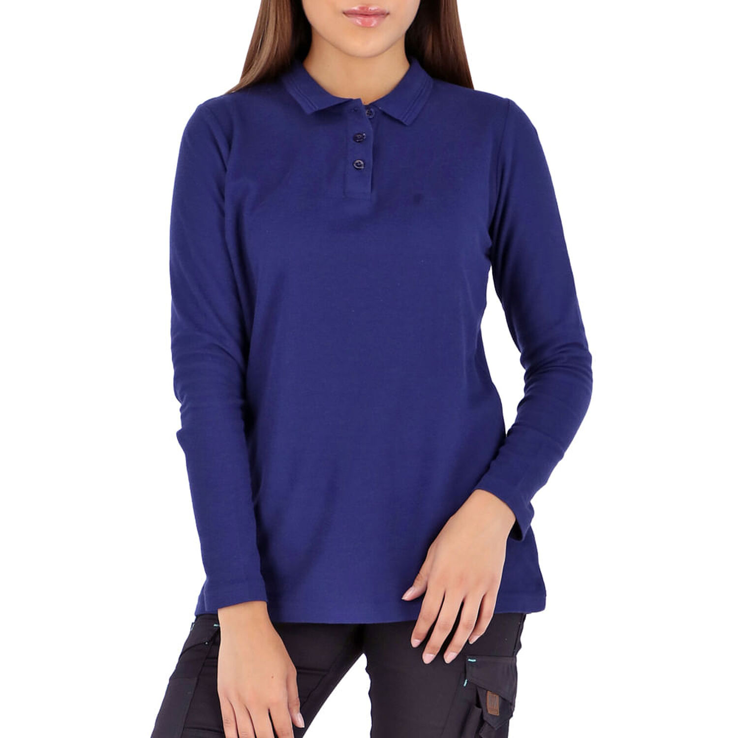 Polera Pique Quebec Manga Larga Azul Mujer image number 0.0