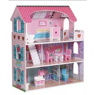 Casa De Mu&ntilde;ecas Cl&aacute;sica De Madera Rosada Con Accesorios