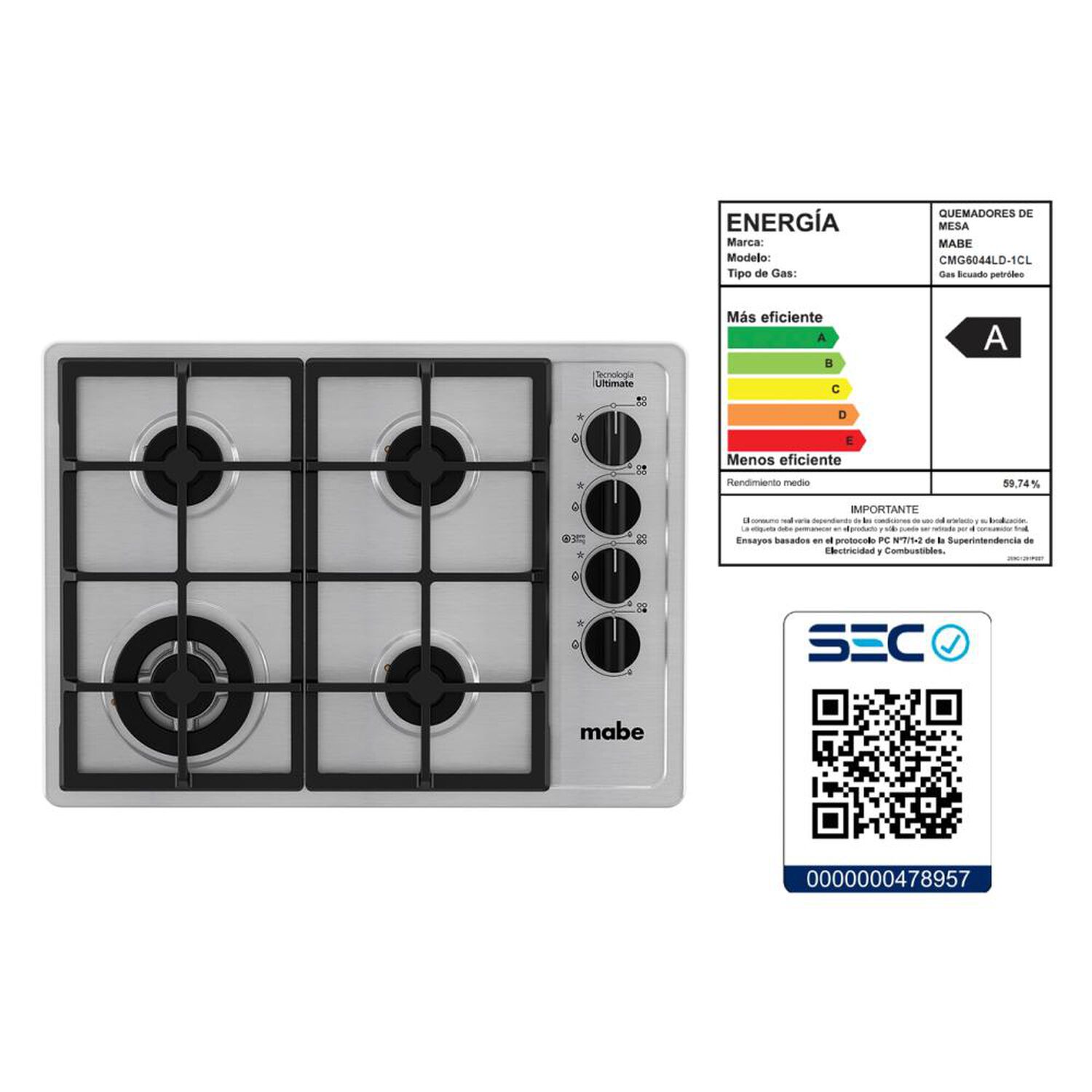 Encimera A Gas Mabe CMG6044LD-1CL / 4 Quemadores image number 8.0