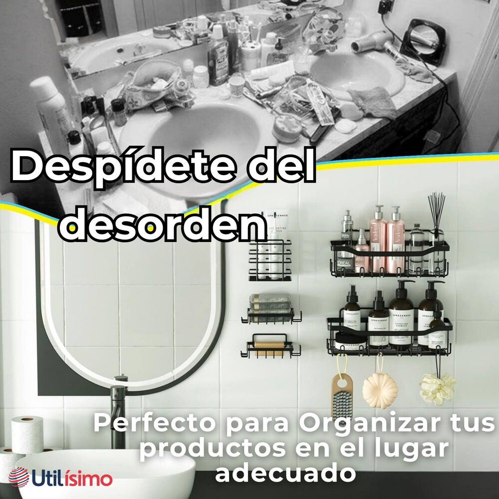 Set Organizador De Ducha 5 Piezas Acero Inoxidable Instalación Adhesiva image number 3.0