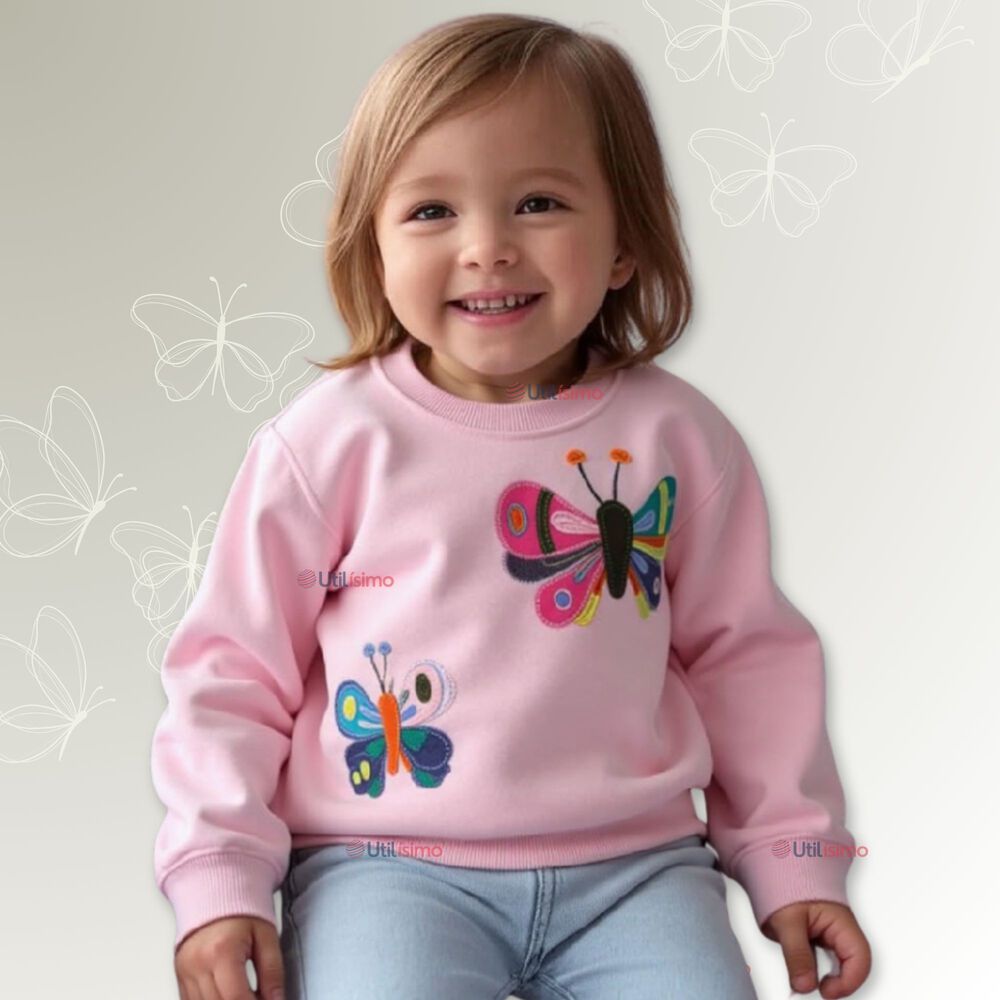 Poler&oacute;n Ni&ntilde;o Manga Larga 100% Algod&oacute;n Rosa Mariposa image number 0.0