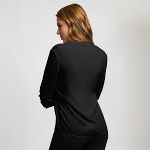 Blusa Aplicación Strass Manga Larga Cuello V Mujer Kimera