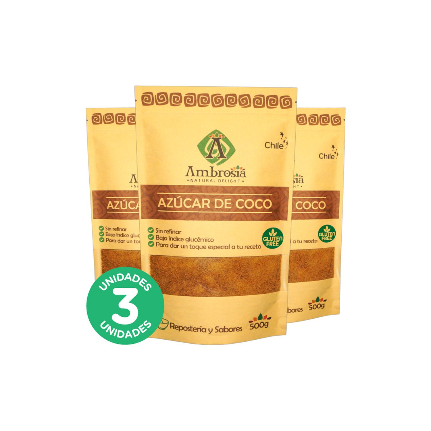 Pack 3, Az&uacute;car De Coco Libre De Gluten Y Vegana 500gr image number 0.0