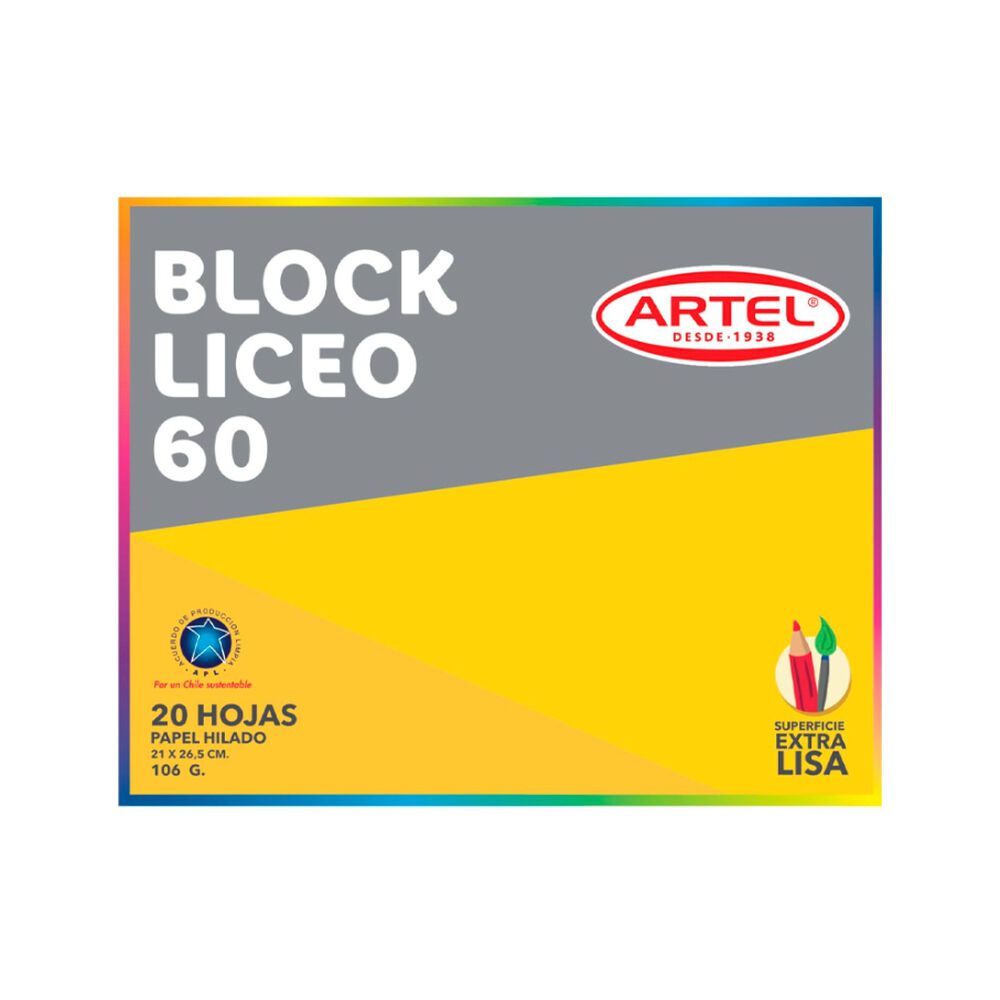 Block Liceo 60 20hojas Artel image number 0.0