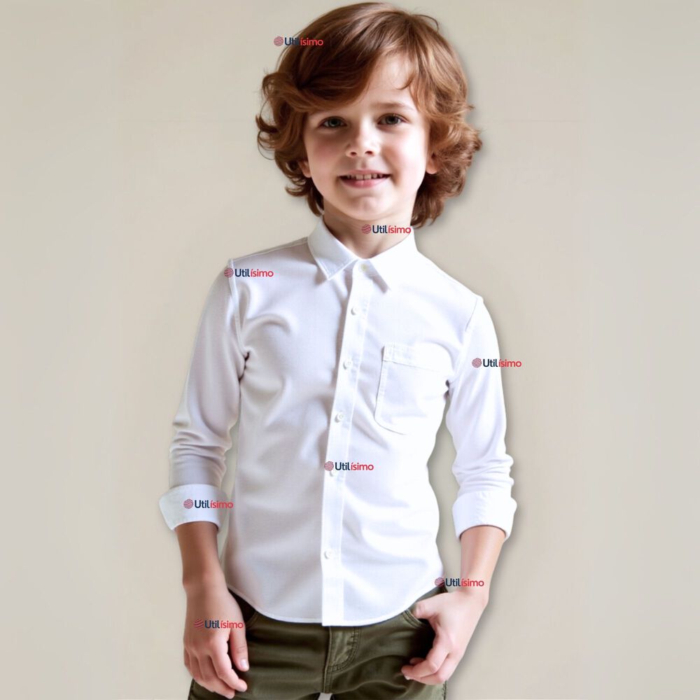 Camisa Casual De Vestir Manga Larga Cuello Americano Algod&oacute;n Blanco image number 0.0