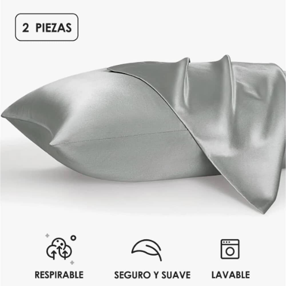 Set 2 Funda Almohada Sat&iacute;n Azul image number 4.0